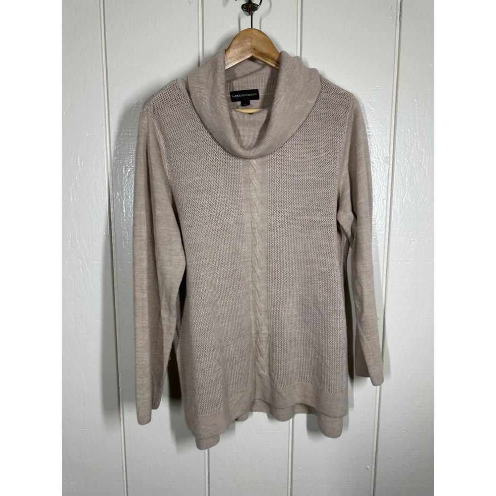 Dana Buchman Sweater Womens XL Beige Cowl Neck Cable Knit Textured Pullover